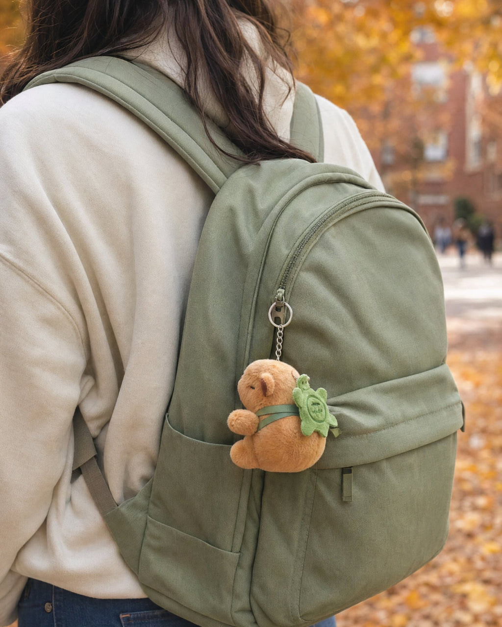 Capybara charm on a backpack zipper