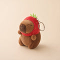Capybara bag charm, Strawberry Hat, Chocolate